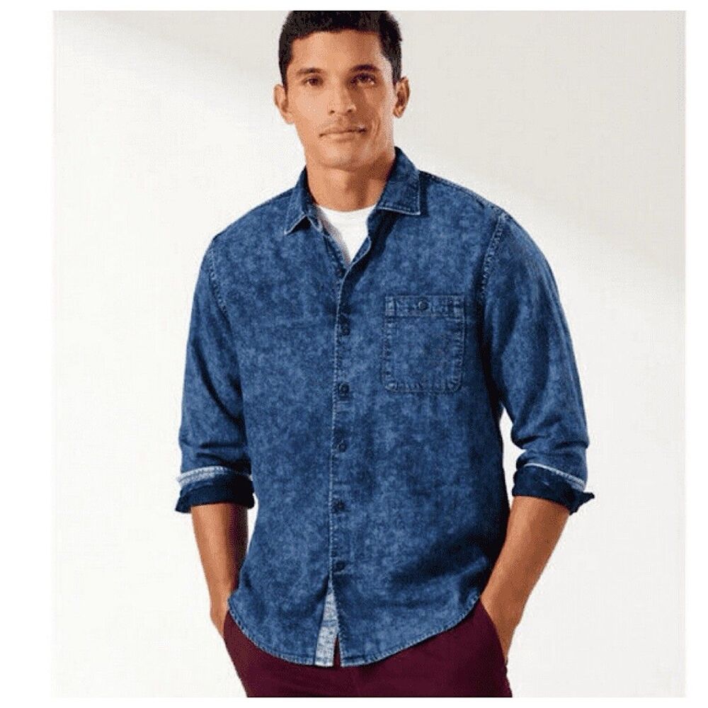 Tommy Bahama Indigo Beach Button Up Shirt Mens Sz XXL Blue Denim Long Sleeve
